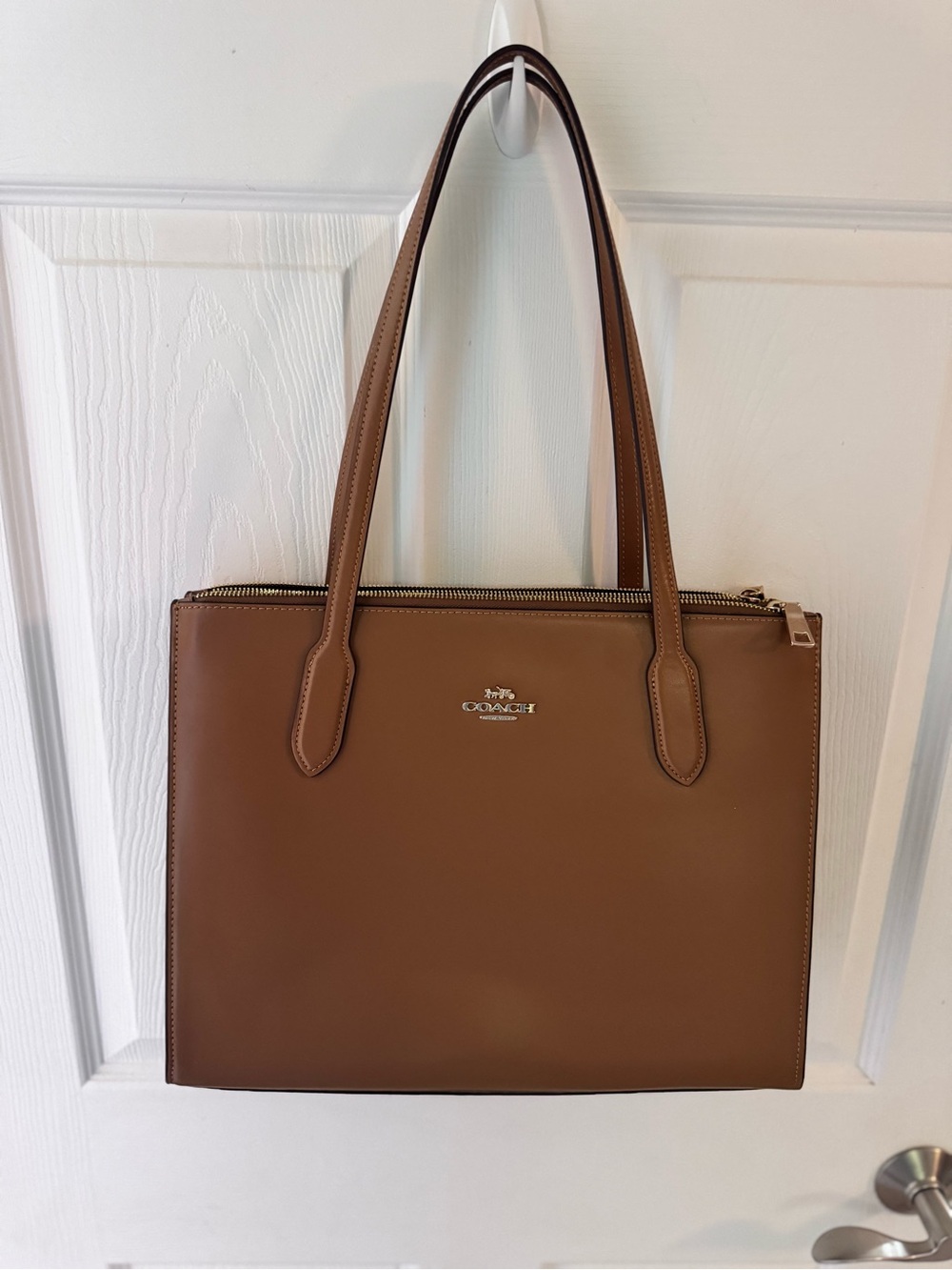 Coach Tan Leather Tote with Gold Logo Hardware